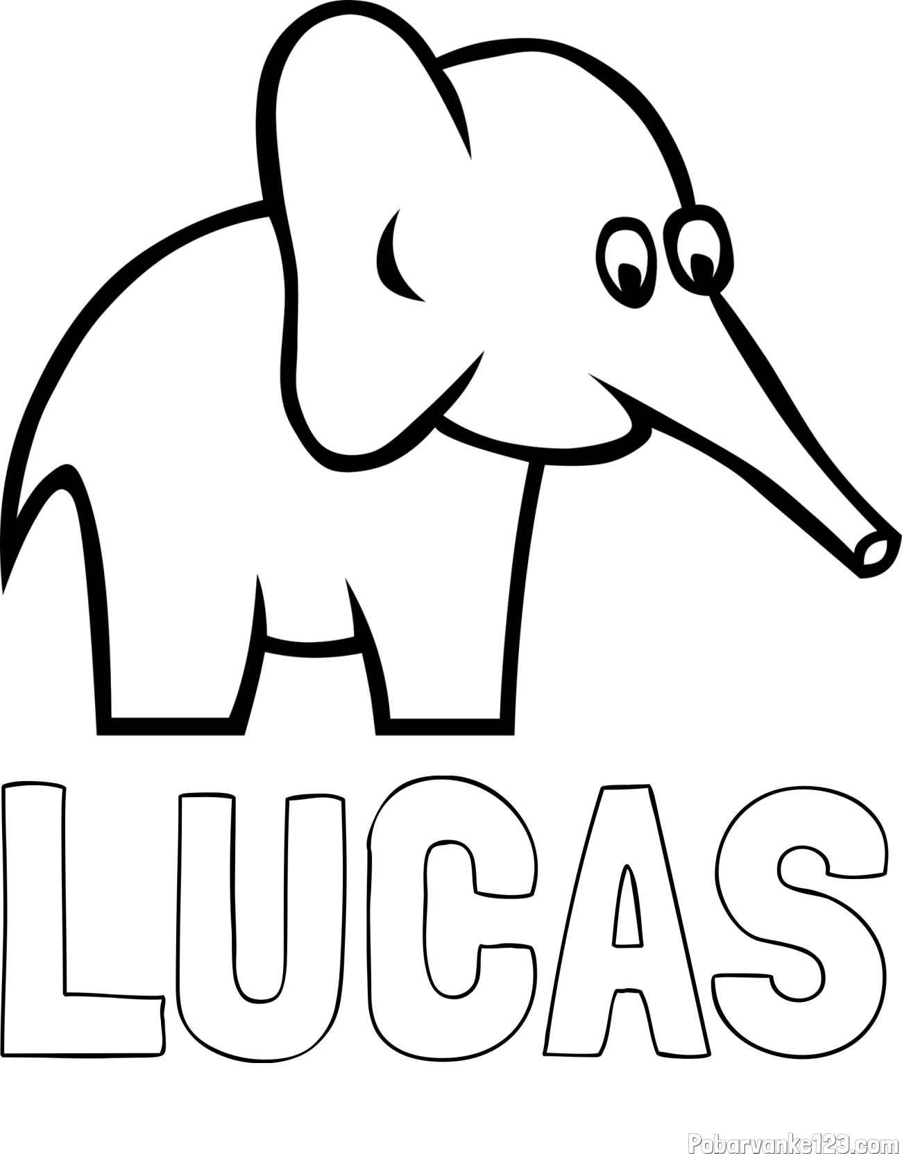 Pobarvanka imena LUCAS in pobarvanka ljubkega slončka