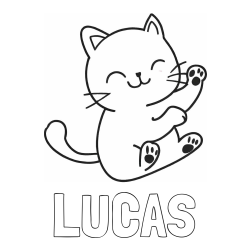 Online izdelana pobarvanka - Pobarvanka imena LUCAS in pobarvanka razigranega mucka