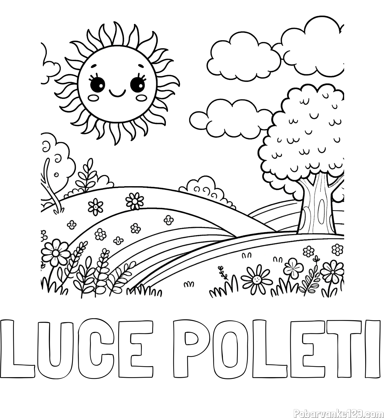 Pobarvanka imena LUCE POLETI in otroška pobarvanka narave