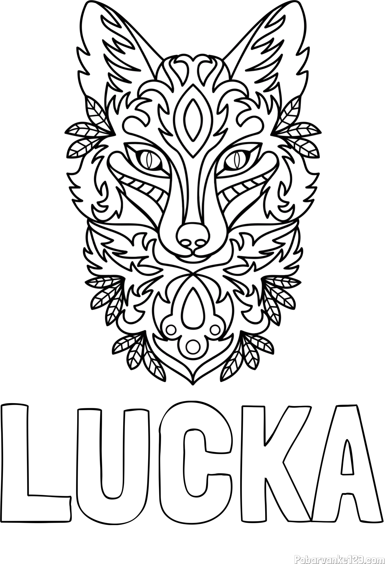 Pobarvanka imena LUČKA in pobarvanka volka - mandale