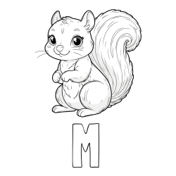 Online izdelana pobarvanka - Pobarvanka imena М in pobarvanka zelo ljubke in nasmejane veverice
