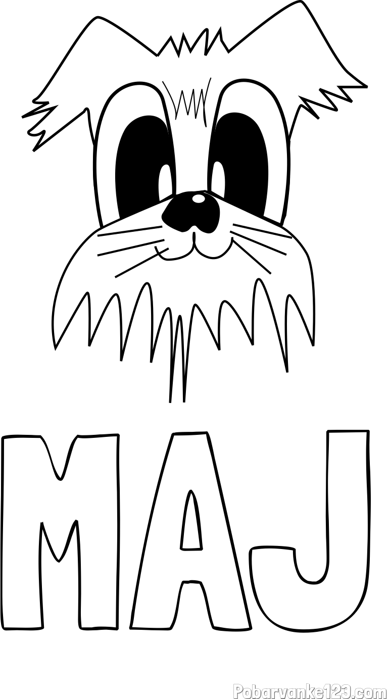 Pobarvanka imena MAJ in preprosta pobarvanka nasmejanega kužka
