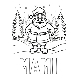 Online izdelana pobarvanka - Pobarvanka imena MAMI in pobarvanka Božička v gozdu