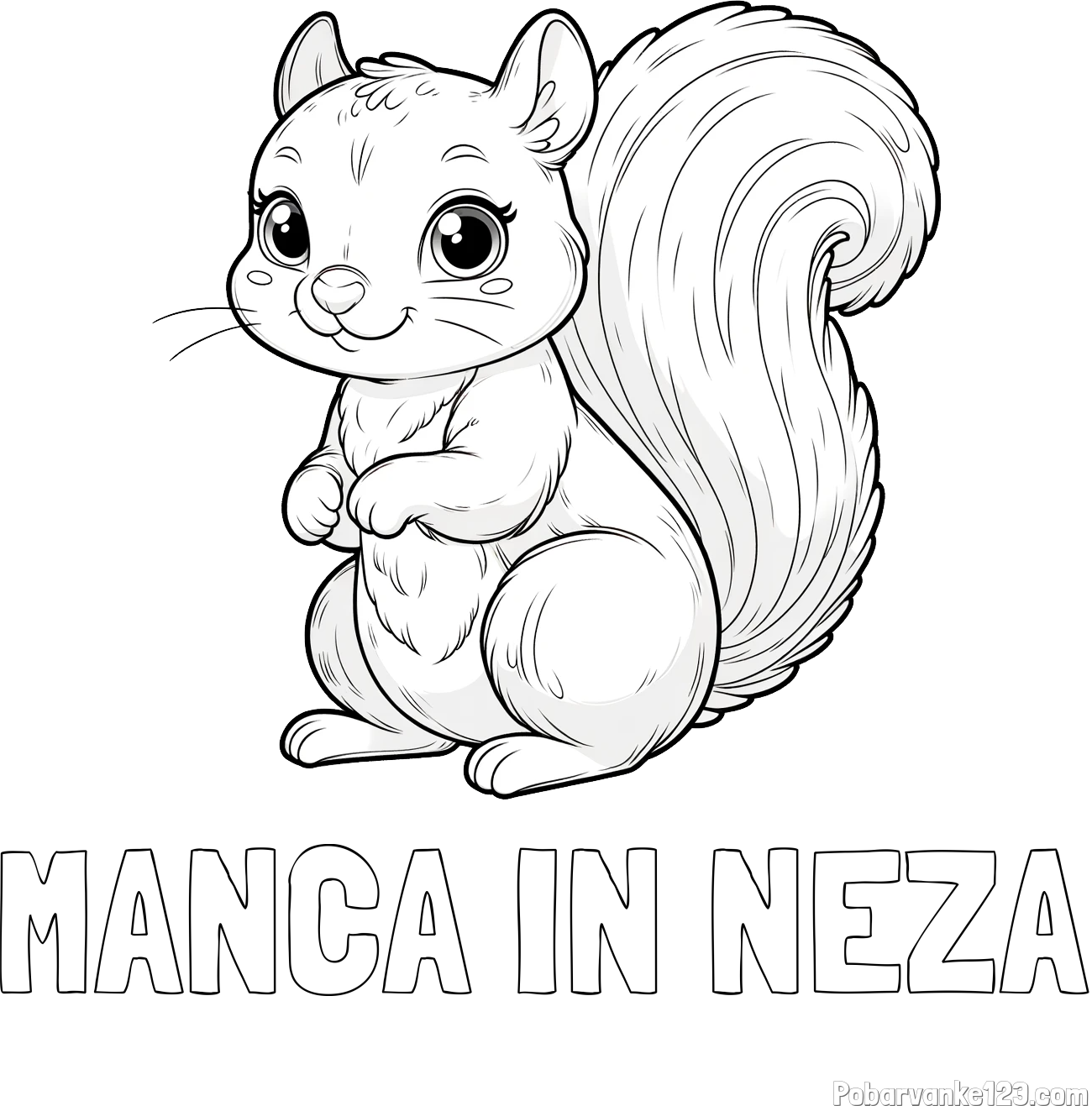 Pobarvanka imena MANCA IN NEŽA in pobarvanka zelo ljubke in nasmejane veverice