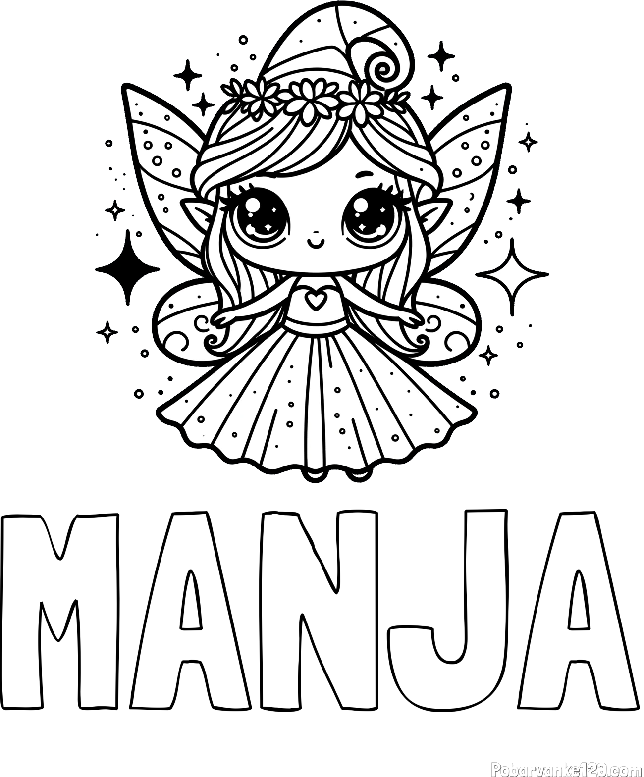 Pobarvanka imena MANJA in prikupna čarobna vila