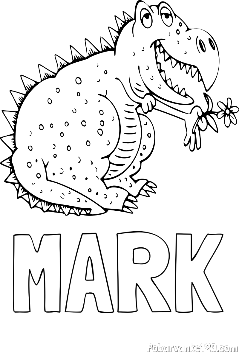Pobarvanka imena MARK in pobarvanka veselega dinozavra