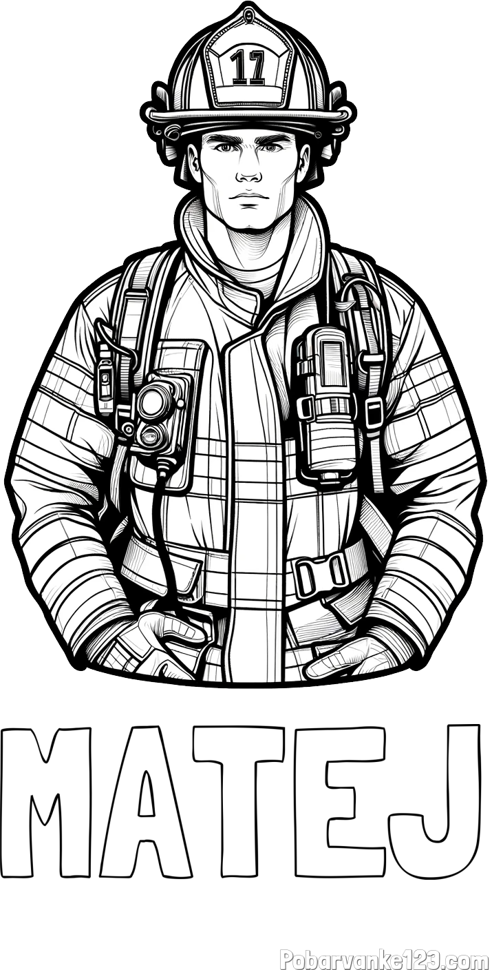 Pobarvanka imena MATEJ in pobarvanka gasilca (realistična)