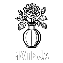 Online izdelana pobarvanka - Pobarvanka imena MATEJA in pobarvanka čudovite vrtnice v vazi