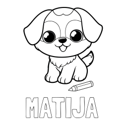 Online izdelana pobarvanka - Pobarvanka imena MATIJA in pobarvanka prikupnega kužka