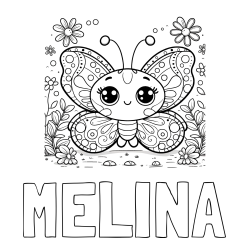 Online izdelana pobarvanka - Pobarvanka imena MELINA in pobarvanka ljubkega metuljčka