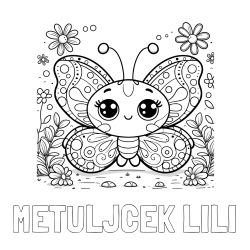 Online izdelana pobarvanka - Pobarvanka imena METULJČEK LILI in pobarvanka ljubkega metuljčka
