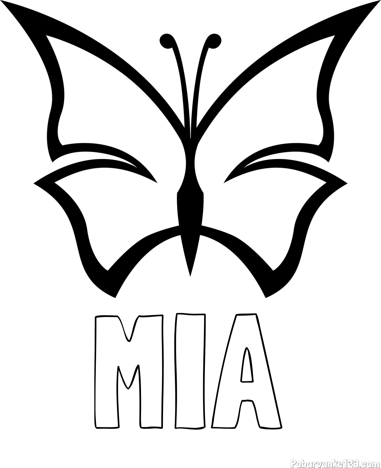 Pobarvanka imena MIA in otroška pobarvanka metulja