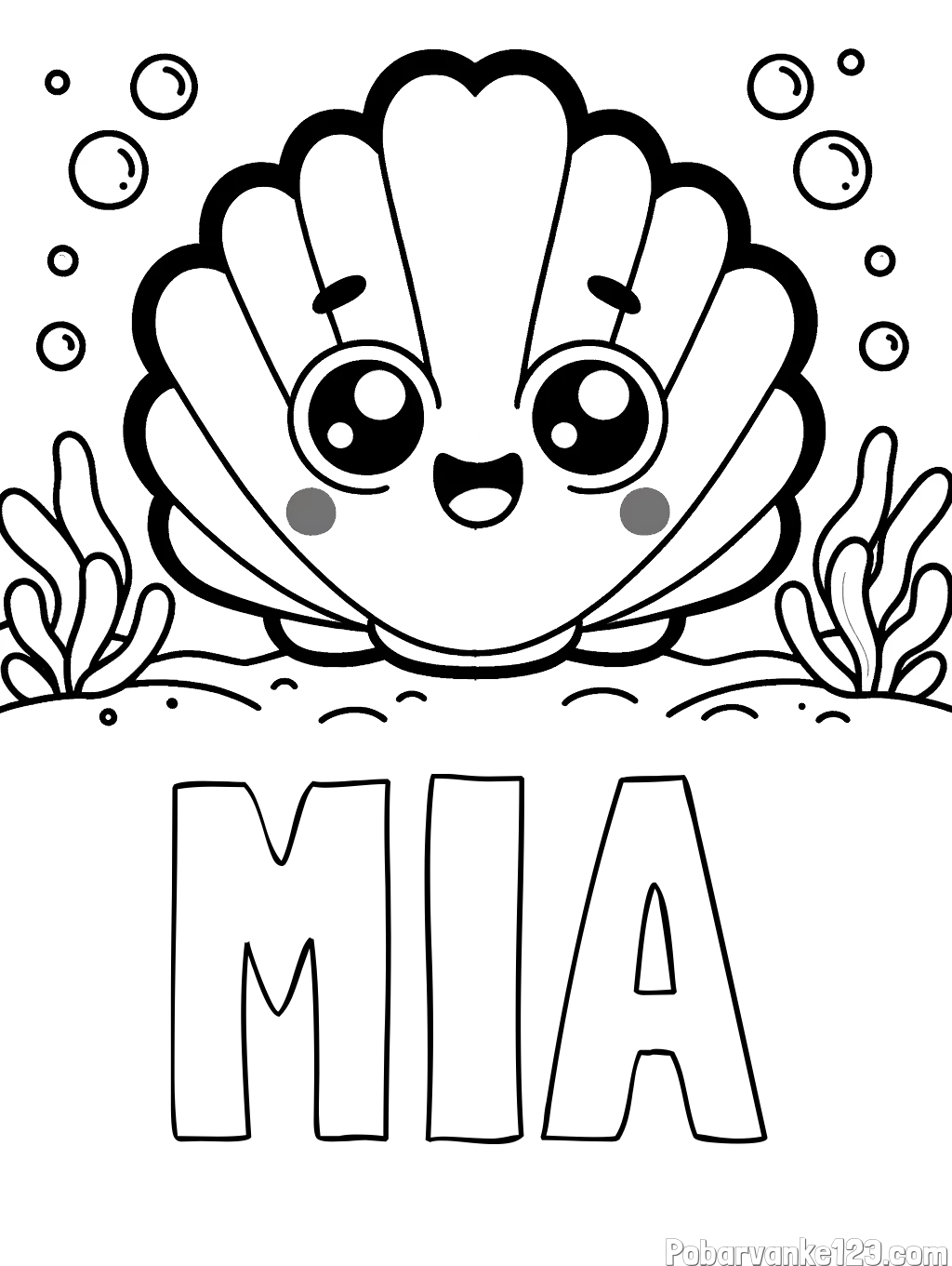 Pobarvanka imena MIA in pobarvanka nasmejane školjke