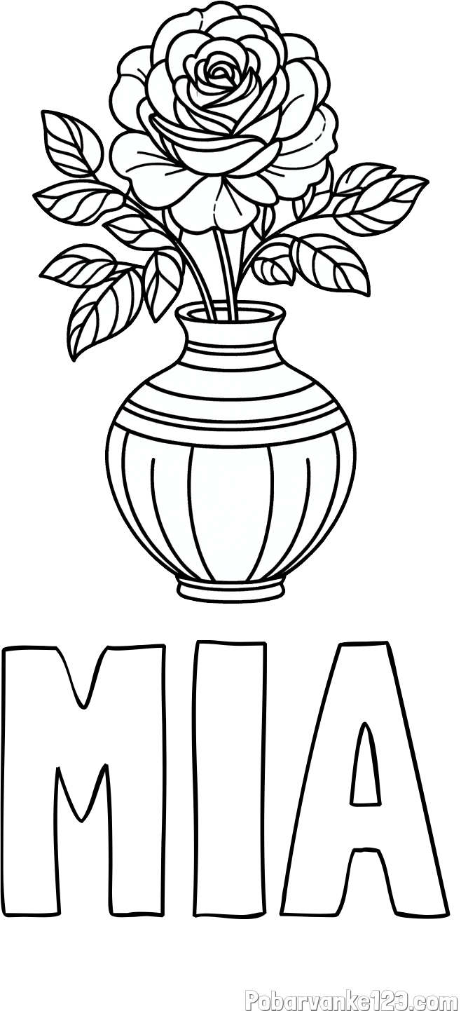 Pobarvanka imena MIA in pobarvanka vrtnice v vazi