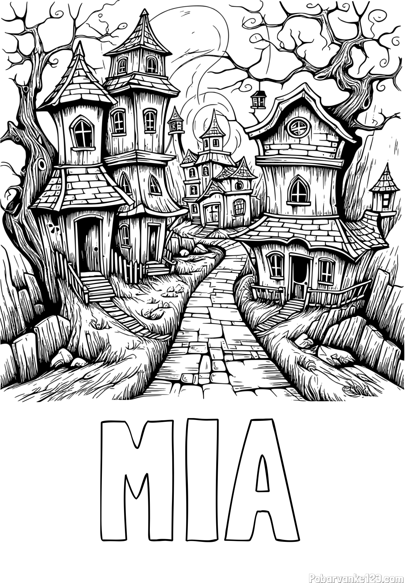 Pobarvanka imena MIA in pobarvanka začaranih hišk