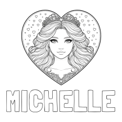 Online izdelana pobarvanka - Pobarvanka imena MICHELLE in pobarvanka ljubke princese v srčku