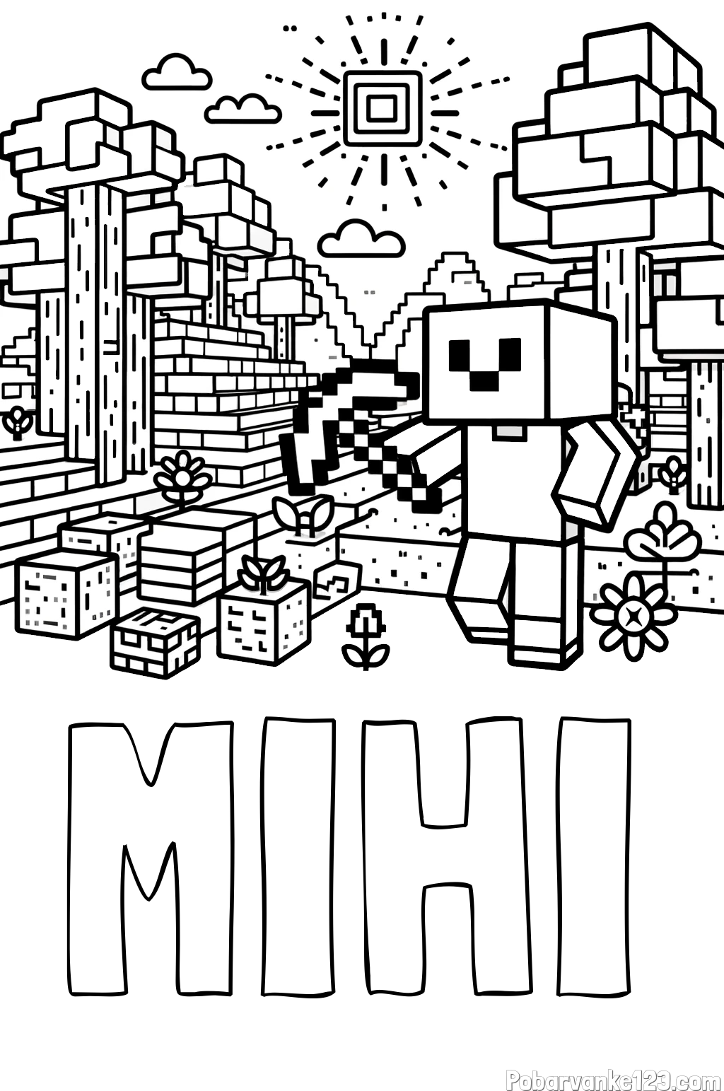 Pobarvanka imena MIHI in pobarvanka Minecraft sveta