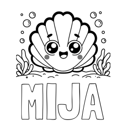 Online izdelana pobarvanka - Pobarvanka imena MIJA in pobarvanka nasmejane školjke