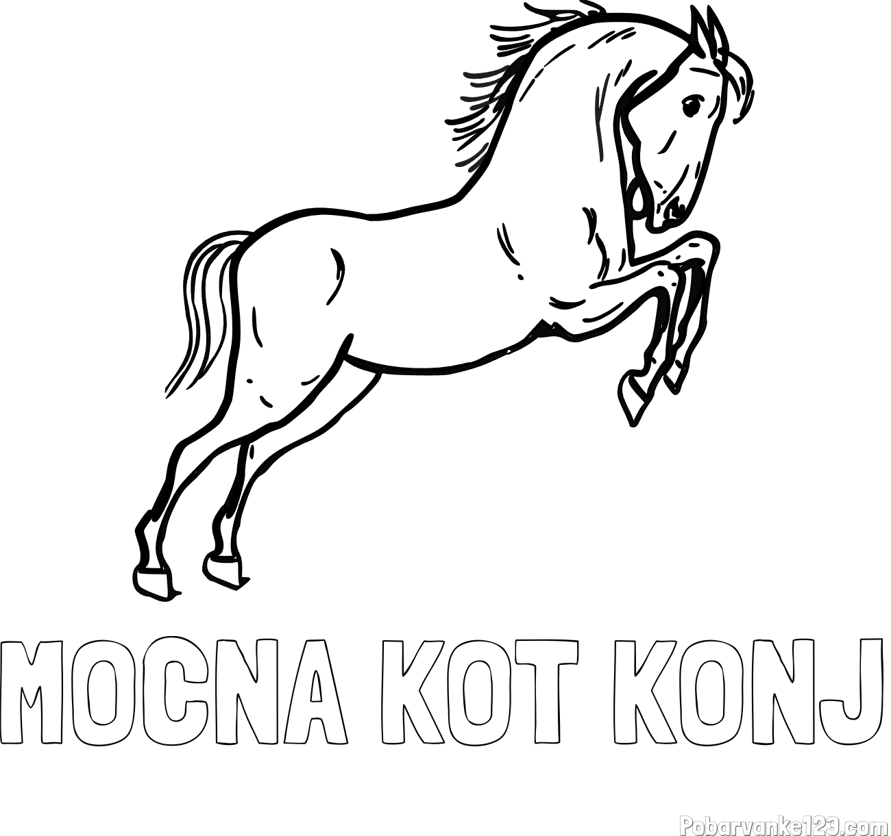 Pobarvanka imena MOČNA KOT KONJ in pobarvanka konja v skoku