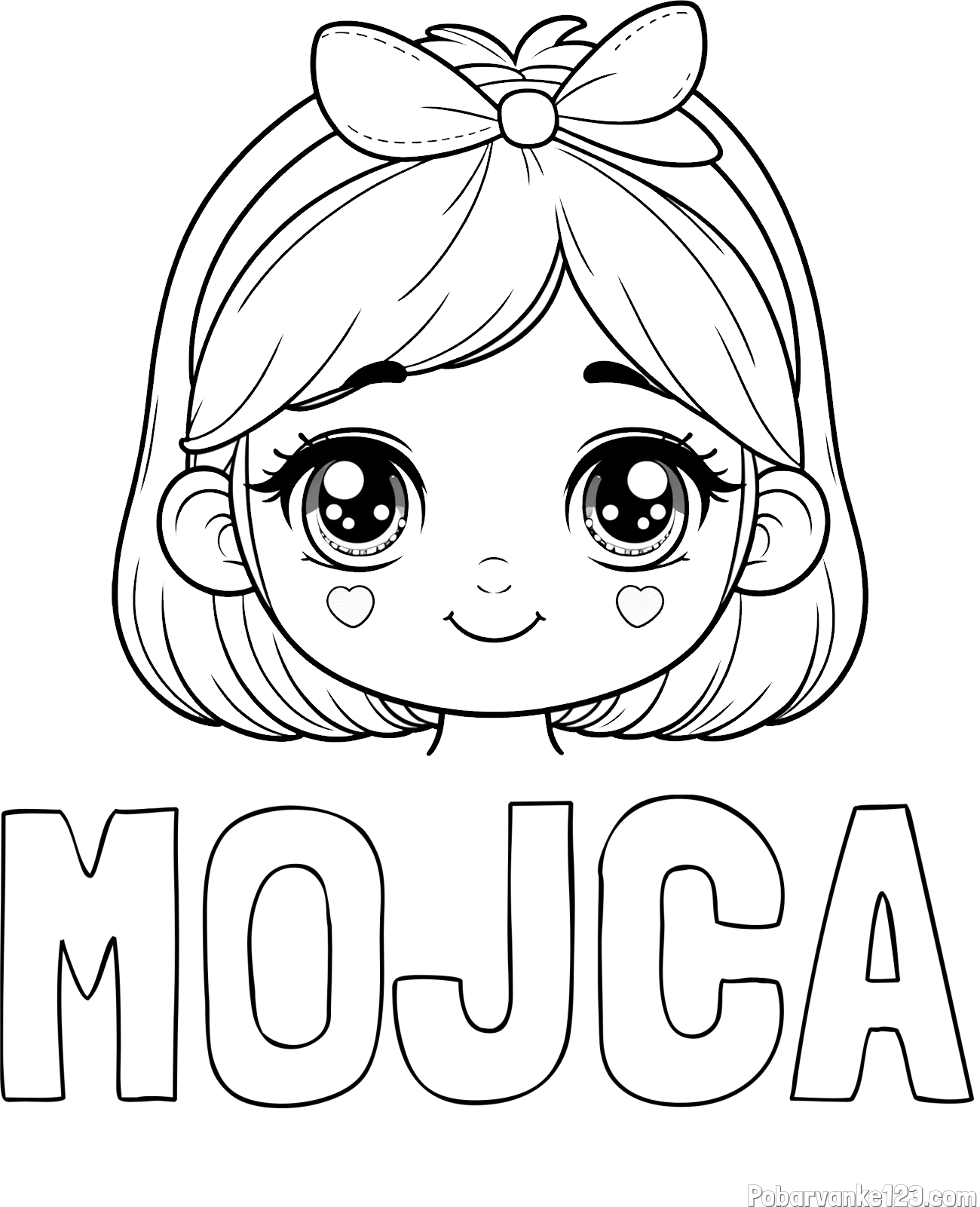 Pobarvanka imena MOJCA in pobarvanka obraza ljubke punčke