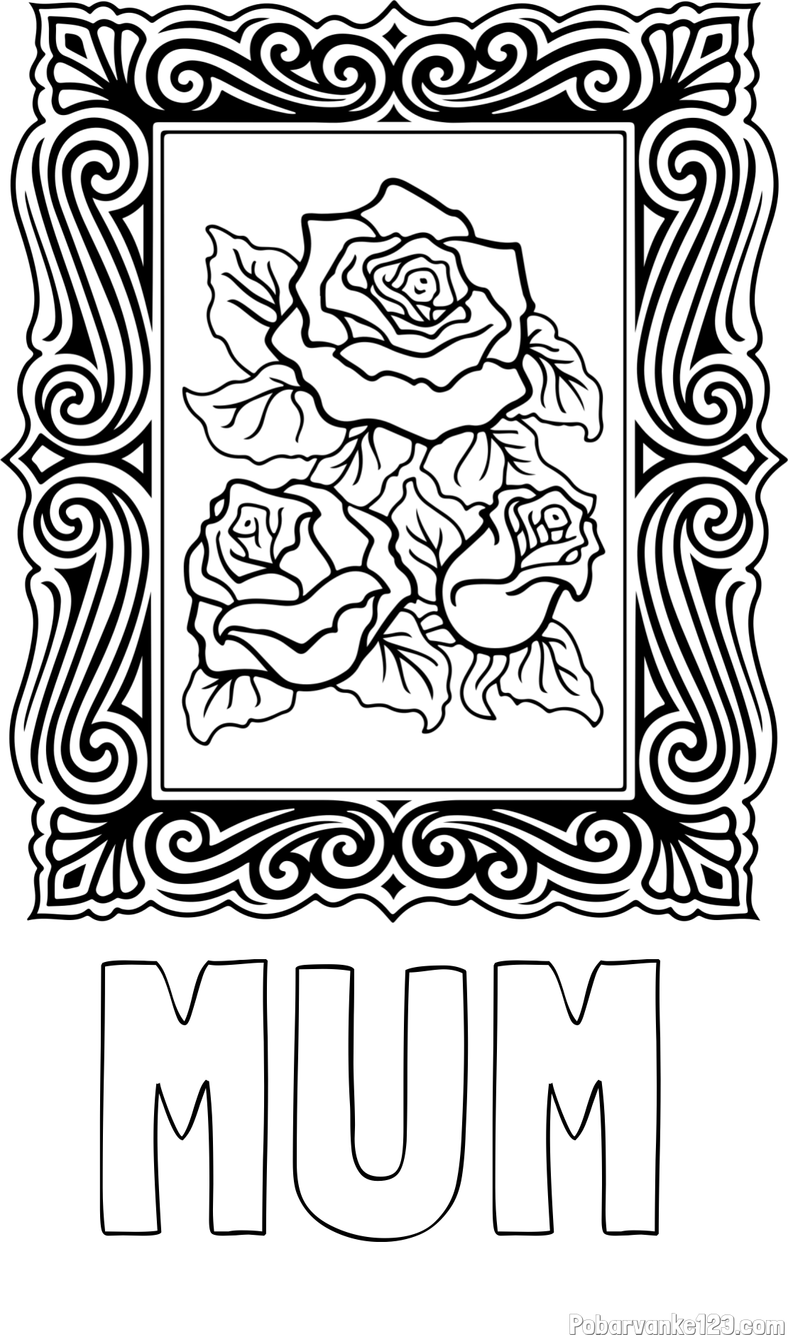 Pobarvanka imena MUM in pobarvanka  uokvirjene slike vrtnic