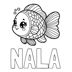 Online izdelana pobarvanka - Pobarvanka imena NALA in pobarvanka ribe z bujnimi plavutmi