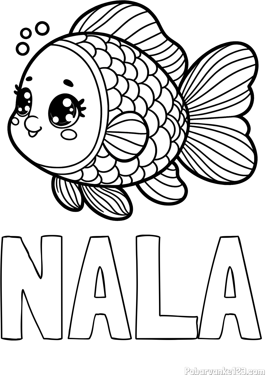 Pobarvanka imena NALA in pobarvanka ribe z bujnimi plavutmi