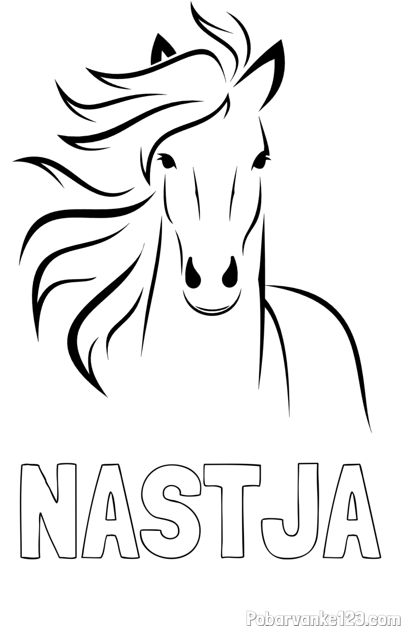 Pobarvanka imena NASTJA in lepa pobarvanka konja