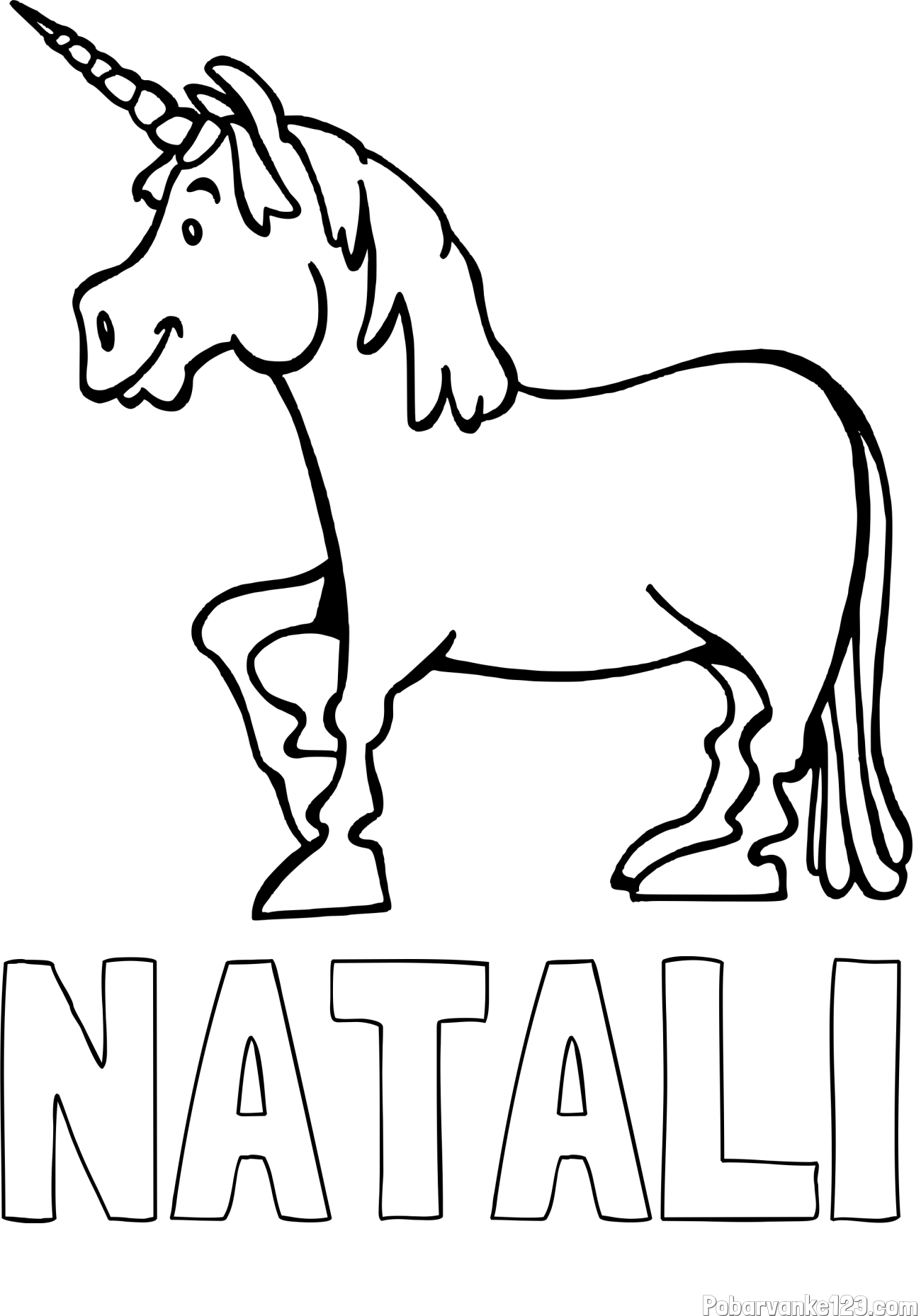 Pobarvanka imena NATALI in pobarvanka veselega samoroga