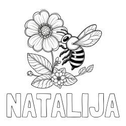 Online izdelana pobarvanka - Pobarvanka imena NATALIJA in otroška pobarvanka čebelice in rožice