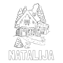 Online izdelana pobarvanka - Pobarvanka imena NATALIJA in pobarvanka zasnežene hiše