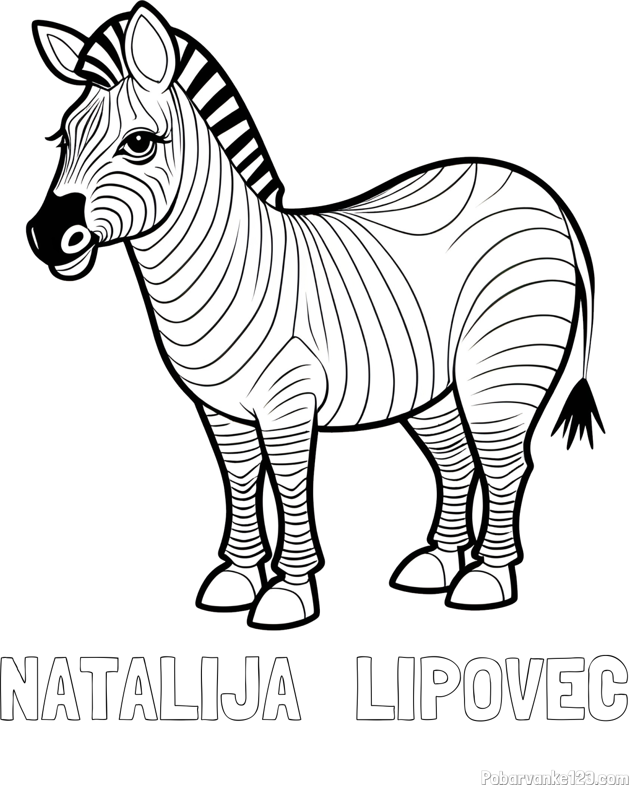 Pobarvanka imena NATALIJA   LIPOVEC in pobarvanka ljubke zebre