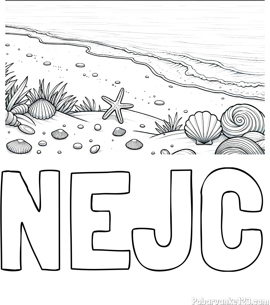 Pobarvanka imena NEJC in pobarvanka morja in plaže