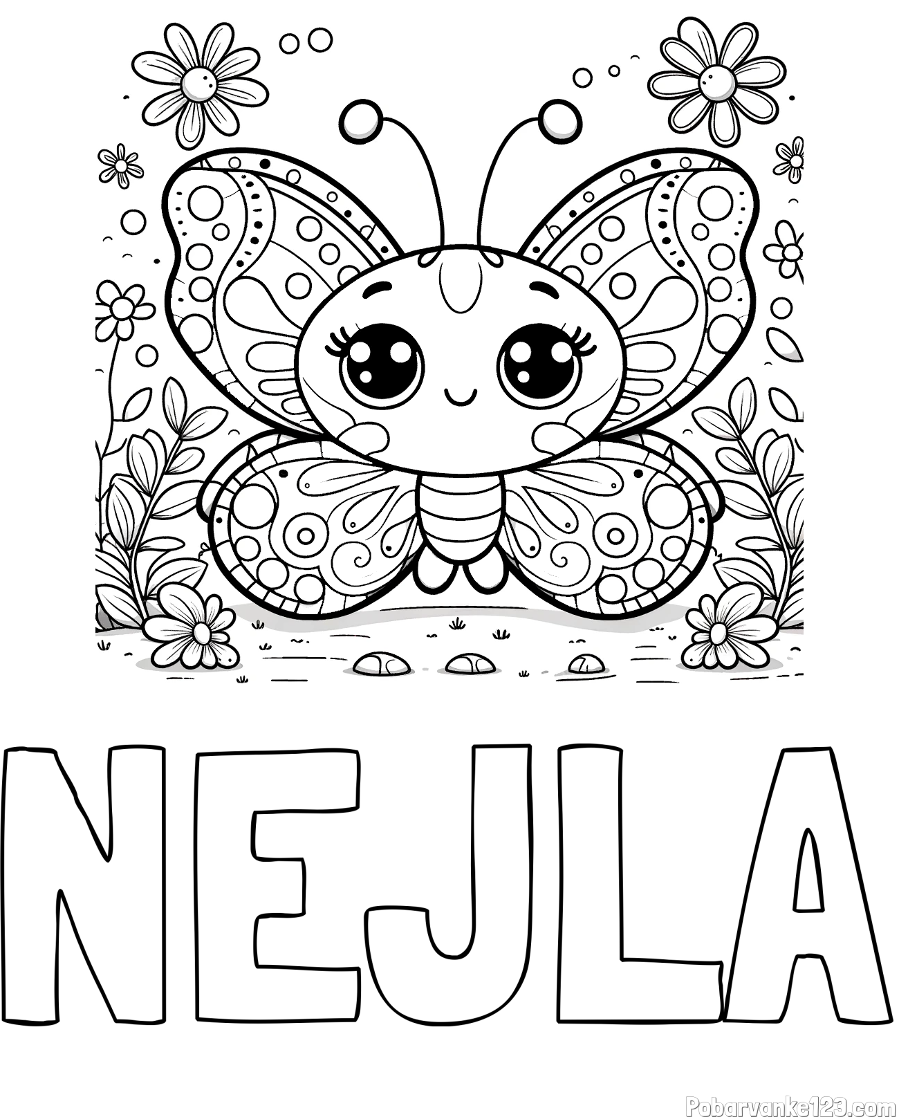 Pobarvanka imena NEJLA in pobarvanka ljubkega metuljčka
