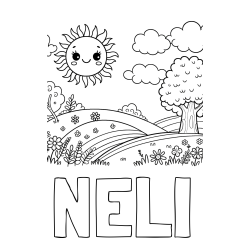 Online izdelana pobarvanka - Pobarvanka imena NELI in otroška pobarvanka narave