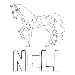 Online izdelana pobarvanka - Pobarvanka imena NELI in pobarvanka lisastega konja