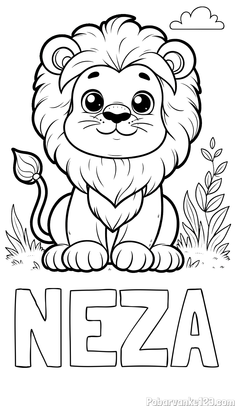 Pobarvanka imena NEŽA in pobarvanka ljubkega leva