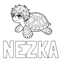 Online izdelana pobarvanka - Pobarvanka imena NEŽKA in pobarvanka želve v stilu anime