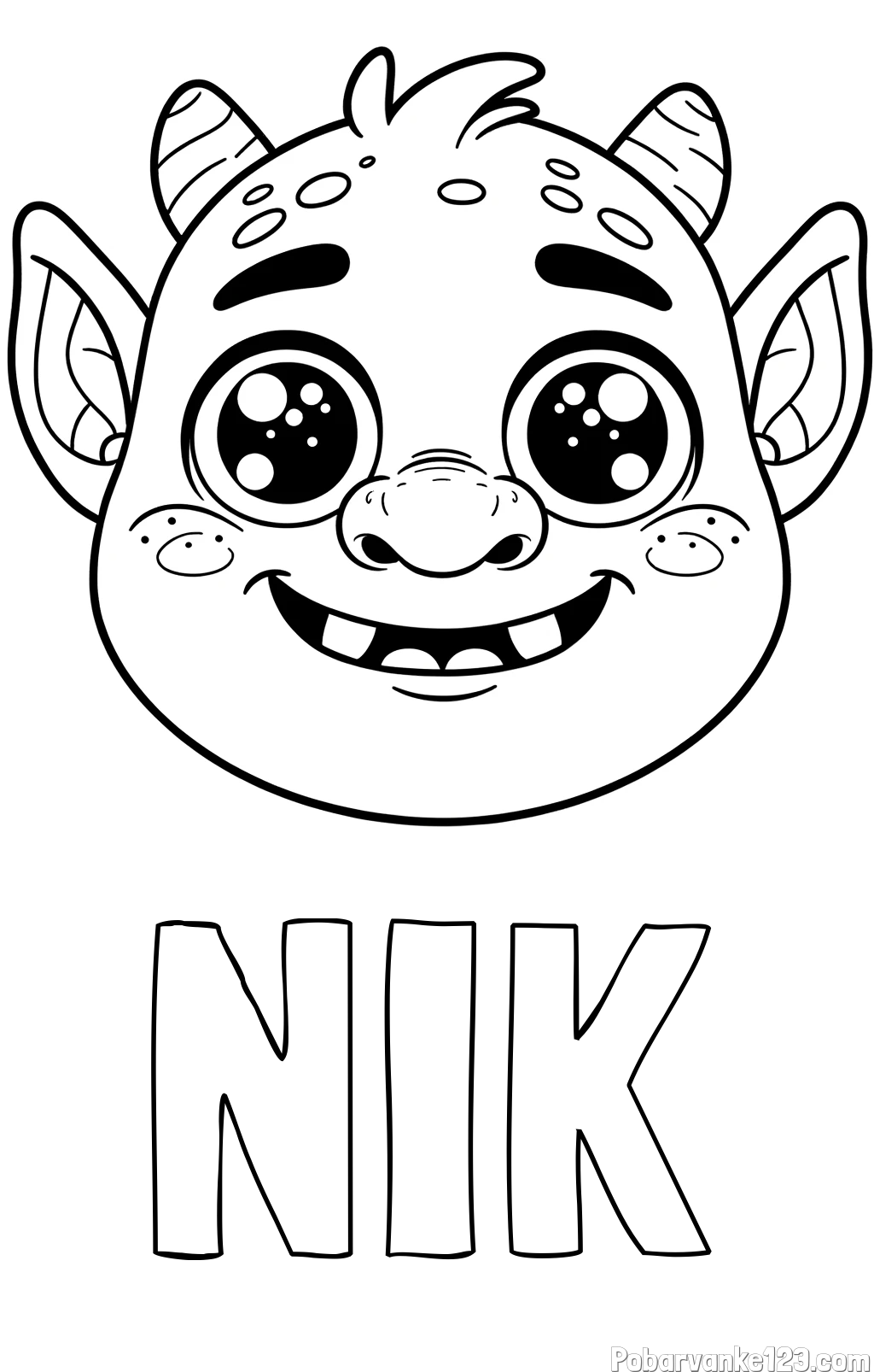 Pobarvanka imena NIK in pobarvanka ljubke škratove glave