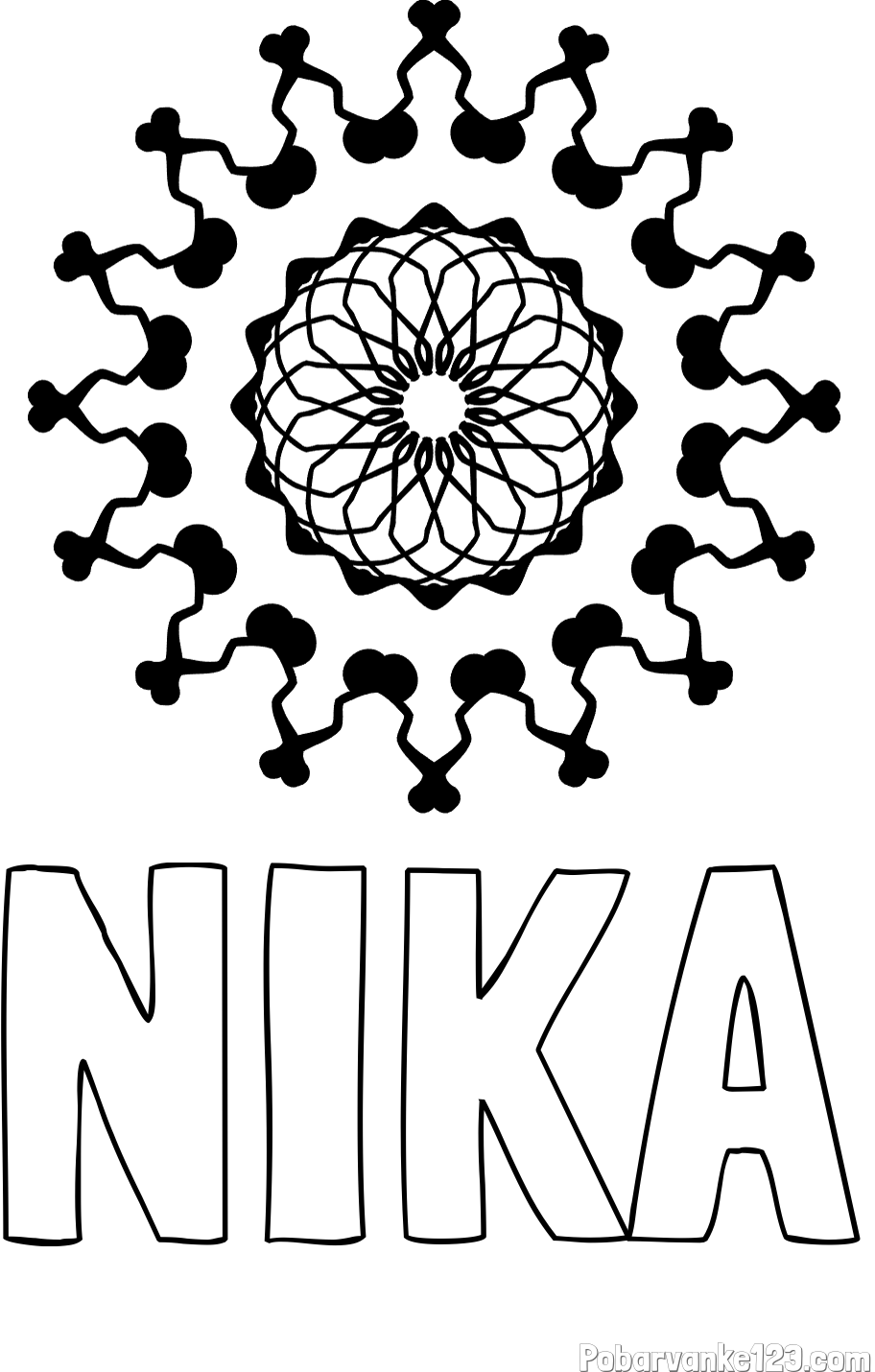 Pobarvanka imena NIKA in lepa pobarvanka mandale