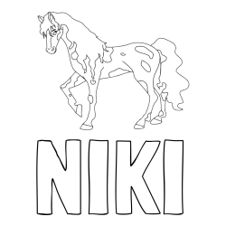 Online izdelana pobarvanka - Pobarvanka imena NIKI in pobarvanka lisastega konja