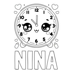 Online izdelana pobarvanka - Pobarvanka imena NINA in pobarvanka ljubke ure