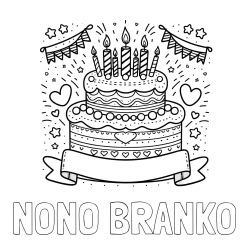 Online izdelana pobarvanka - Pobarvanka imena NONO BRANKO in pobarvanka velike torte za rojstni dan