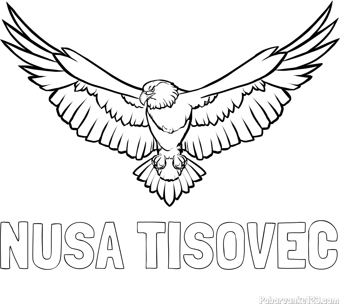 Pobarvanka imena NUŠA TISOVEC in pobarvanka orla s široko razprtimi krili