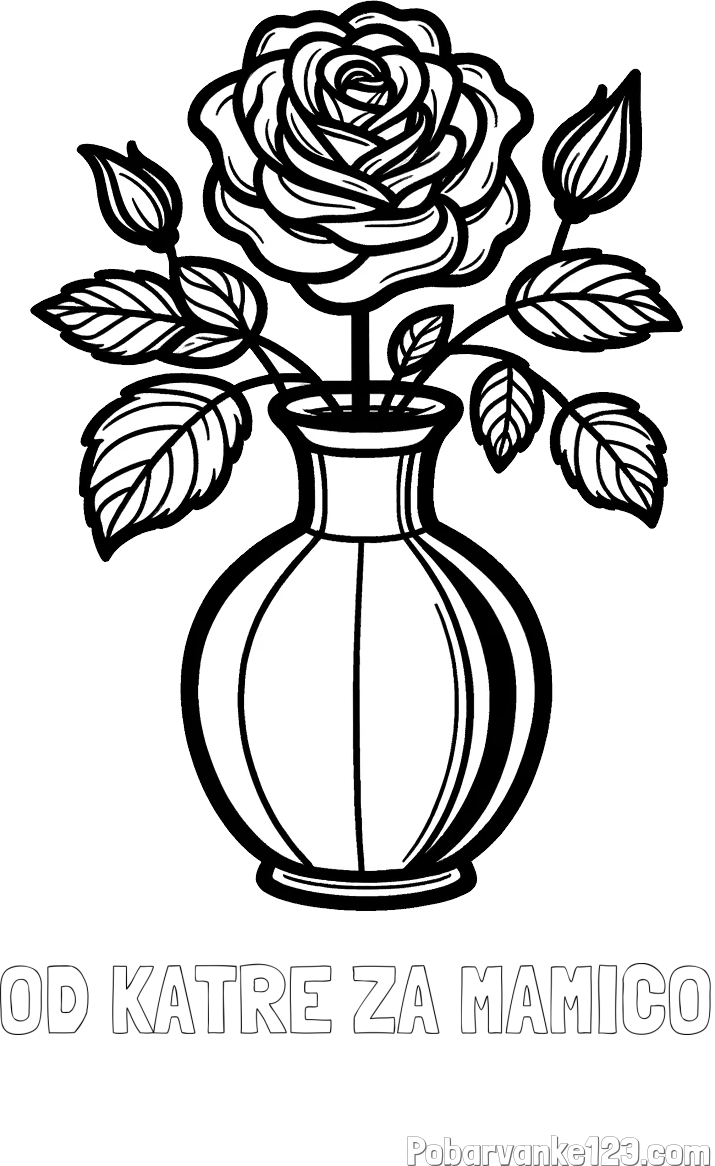 Pobarvanka imena OD KATRE ZA MAMICO in pobarvanka čudovite vrtnice v vazi