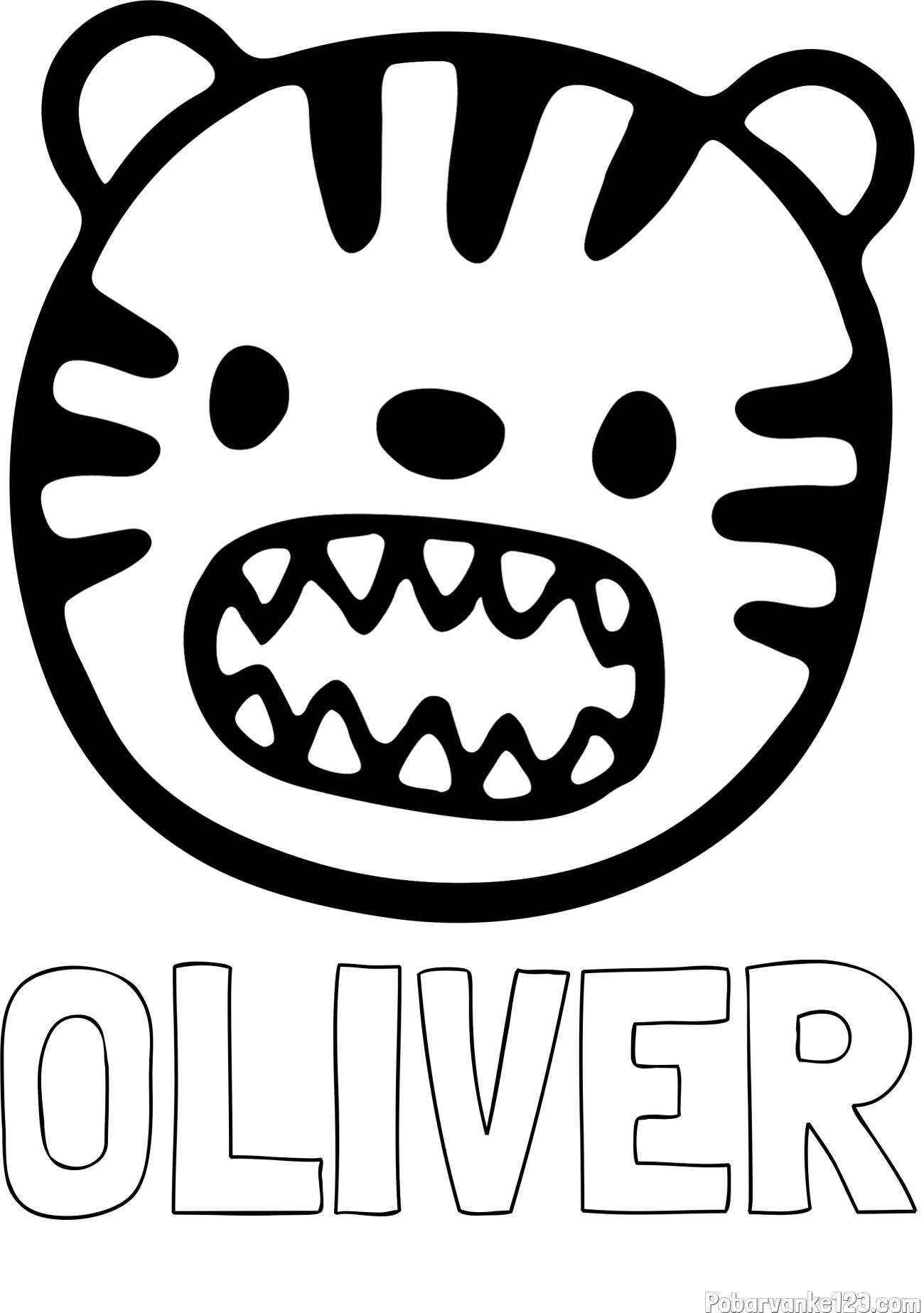 Pobarvanka imena OLIVER in pobarvanka glave majhnega tigrčka