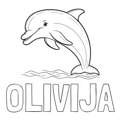 Online izdelana pobarvanka - Pobarvanka imena OLIVIJA in otroška pobarvanka nasmejanega delfina v skoku