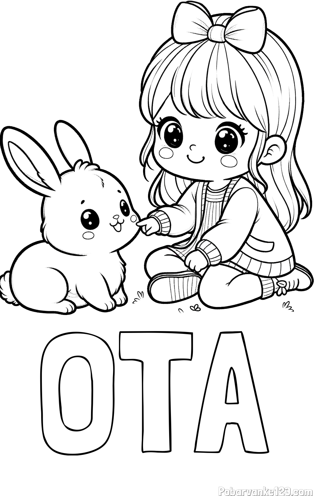 Pobarvanka imena OTA in pobarvanka ljubke punčke, ki se igra z zajčkom