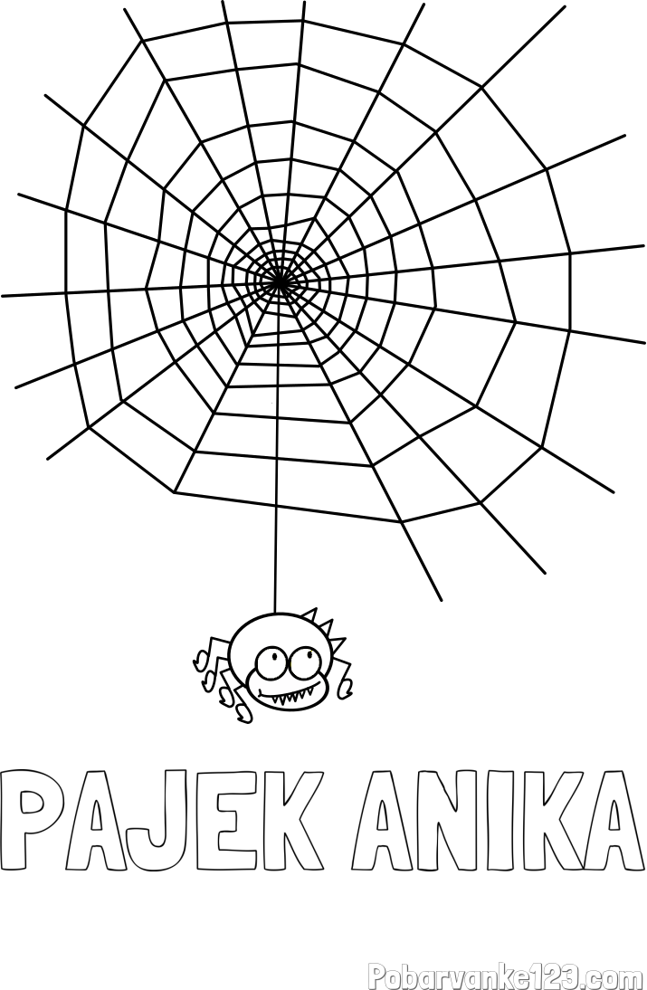 Pobarvanka imena PAJEK ANIKA in pobarvanka pajkove mreže ter pajka