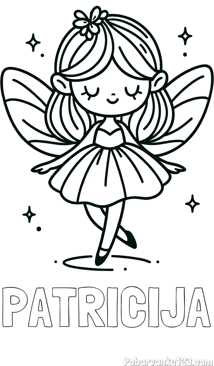 Pobarvanka imena PATRICIJA in enostavna pobarvanka čarobne vile